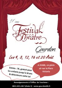 17 ème Festival de théâtre de Gourdon. Du 4 au 20 août 2015 à Gourdon. Alpes-Maritimes.  21H00